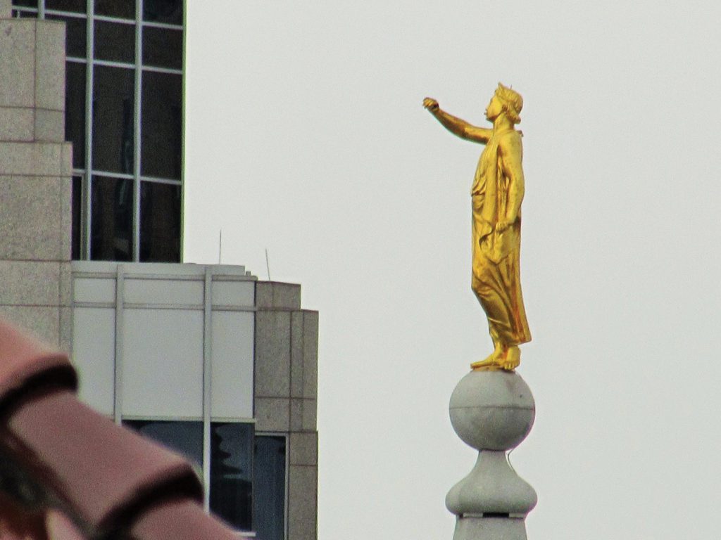 The Angel Moroni statue on top of the Salt Lake Temple